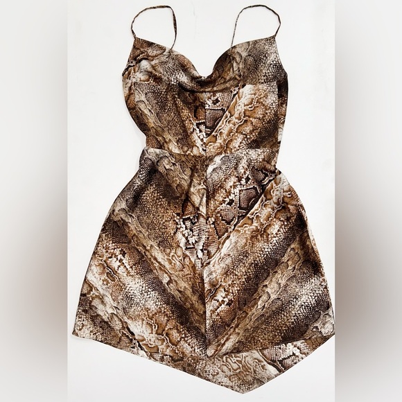 NWT Guess Snake Print Slip Mini Dress S Eco Lucy Cowl-Neck Slip Party Dress - Picture 7 of 13